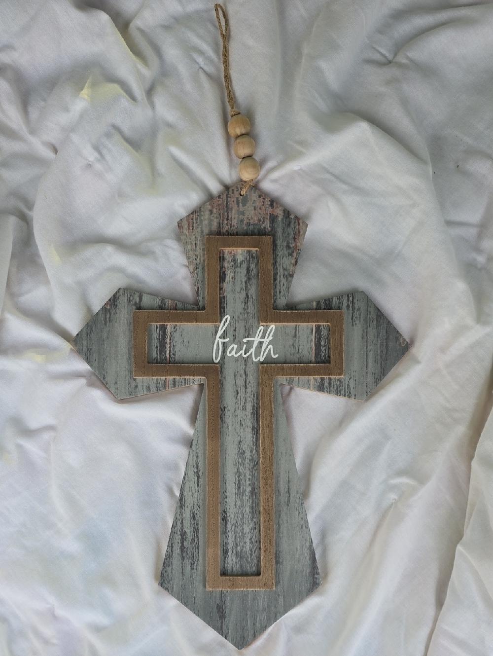 Faith Cross Wall Hanging With Beads On Hanger